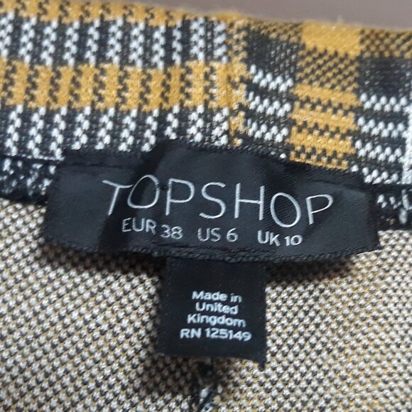 Topshop Womens' Plaid Pants, Flare Leg, Elastic Waist; Yellow/Black/White Sz 6 - Picture 7 of 10